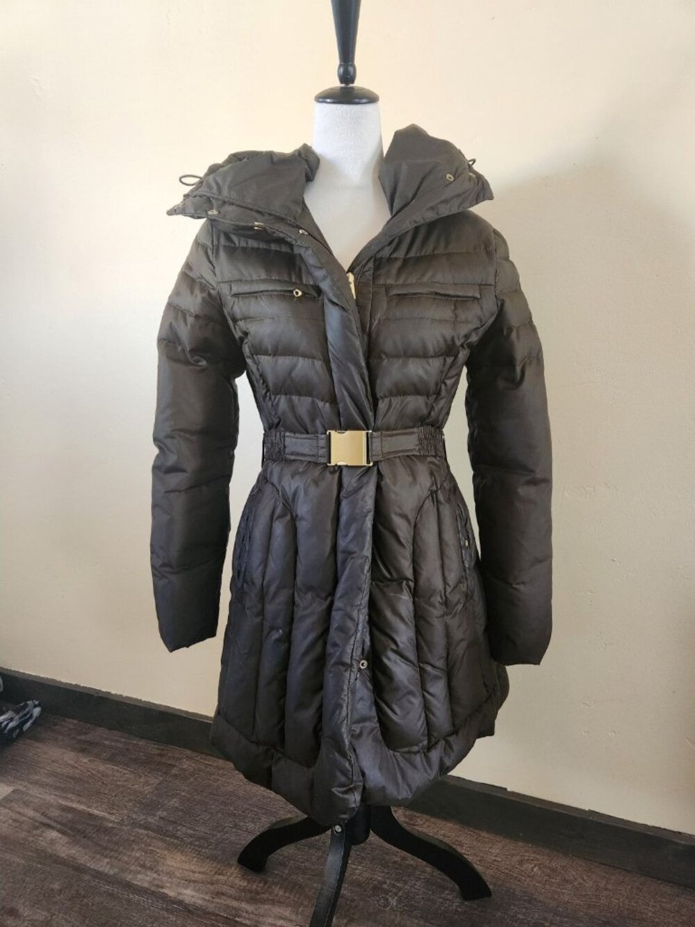 Cole-Haan Signature Down Hooded Belted Coat/Parka Dark Brown Women's Size M